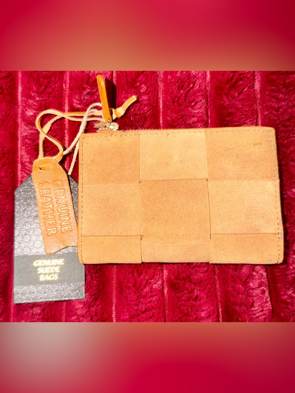 Woven Suede Clutch in Tan